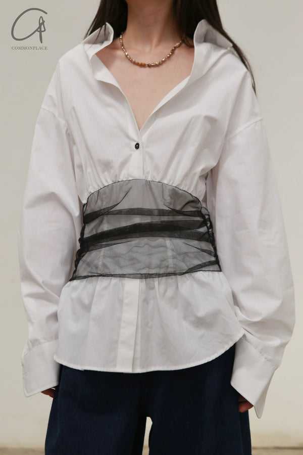 Renaissance Renaissance 24 Autumn and Winter Waist-cut mesh shirt RNS-DREW-WHITE